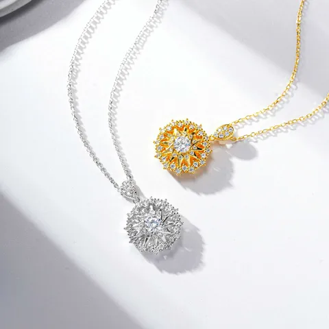 925 Sterling Silver Pendant Necklace For Women Elegant Shiny Rhinestone Snowflake Star Compass Charm Electroplated Fashion Fine Jewelry Gift