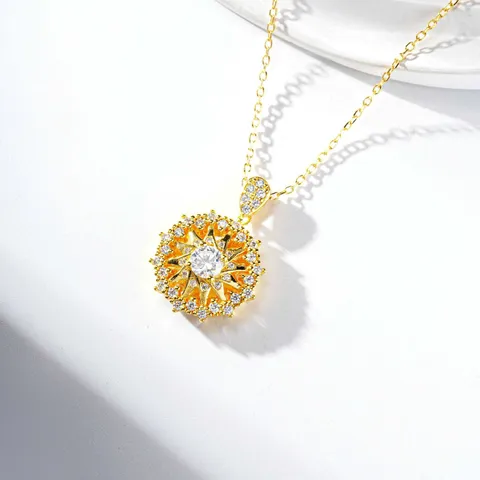 925 Sterling Silver Pendant Necklace For Women Elegant Shiny Rhinestone Snowflake Star Compass Charm Electroplated Fashion Fine Jewelry Gift