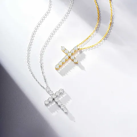 925 Sterling Silver Moissanite Cross Pendant Necklace For Men Women Unisex Classic Inlaid Cross Chain Necklace Fine Jewelry Gift