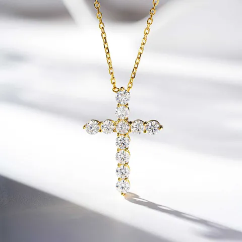 925 Sterling Silver Moissanite Cross Pendant Necklace For Men Women Unisex Classic Inlaid Cross Chain Necklace Fine Jewelry Gift