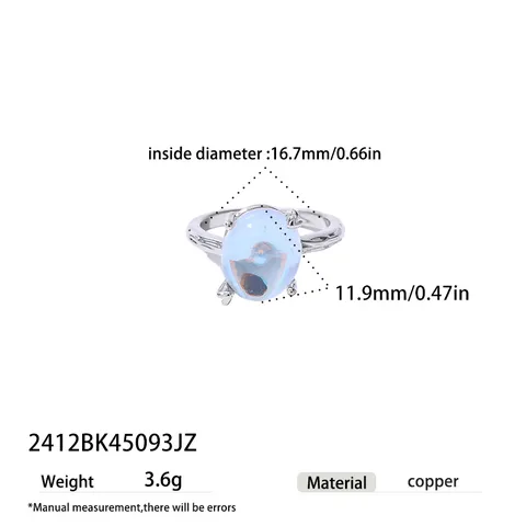 Minimalist Copper Glass Moonstone Open Ring For Women Branch Texture Oval Inlaid Adjustable Fashion Jewelry Gift Finger Ring