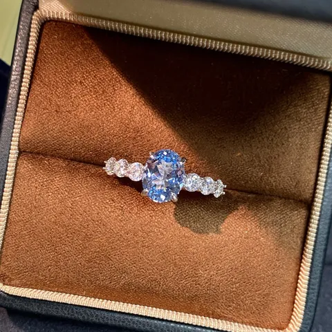 Elegant 925 Sterling Silver Oval Blue Lab Grown Sapphire Ring For Women Electroplated Geometric Inlaid Rhinestone Fine Jewelry Band Ring Gift