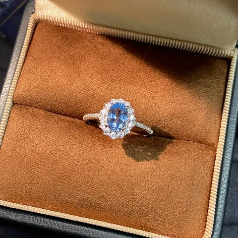 Anello in Argento Sterling 925 Acquamarina Santa Maria Coltivata per Donna Anello con Gemma Ovale e Strass Minimalista