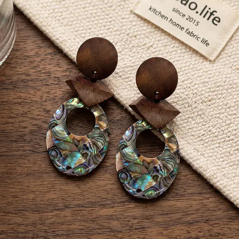 Orecchini Pendenti Vintage Geometrici In Legno E Mosaico Di Conchiglia Di Ab अकेले Da Donna Orecchini A Goccia In Rame Con Perle Artificiali