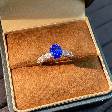 Anello in Argento Sterling S925 Con Spinello di Cobalto Coltivato da Donna Vintage Lusso Pietra Blu Anello per Dito Gioielli