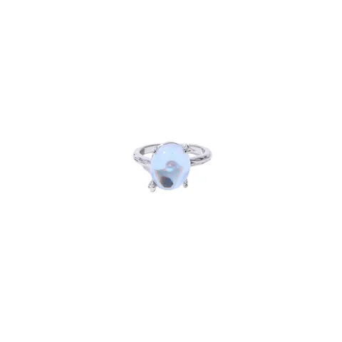 Minimalist Copper Glass Moonstone Open Ring For Women Branch Texture Oval Inlaid Adjustable Fashion Jewelry Gift Finger Ring