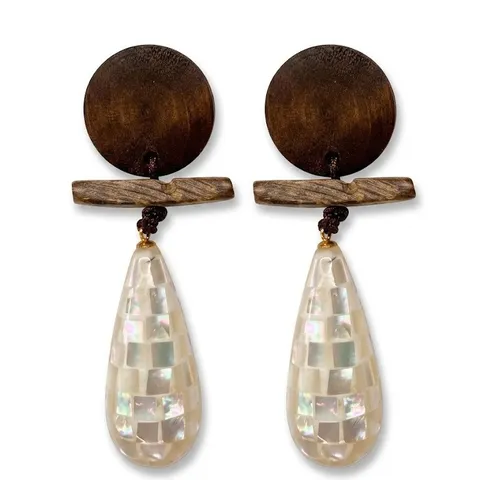 Orecchini Pendenti Vintage Geometrici In Legno E Mosaico Di Conchiglia Di Ab अकेले Da Donna Orecchini A Goccia In Rame Con Perle Artificiali
