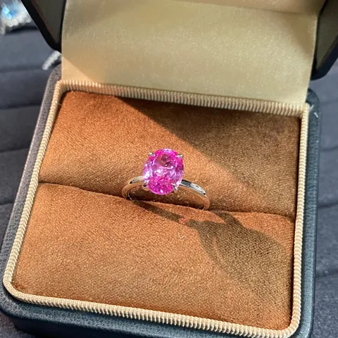 925 Sterling Silver Pink Rhinestone Ring For Women Oval Lab-Created Sapphire Design Light Luxury High Sense Jewelry Gift