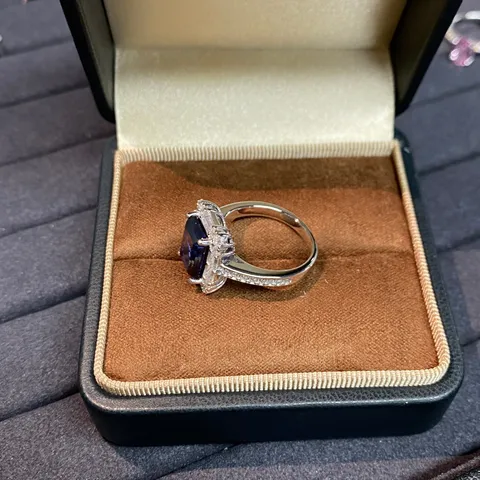 Anello in Argento Sterling S925 Zaffiro da Laboratorio Blu Reale per Donna Taglio Smeraldo Anello con Pietre Preziose e Strass