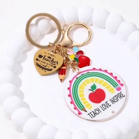 Teachers Day Gift Zinc Alloy Keychain Drip Oil Flower Pearl Pencil Pendant Thank You Letter Bag Decoration Accessories