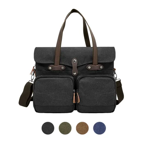 Vintage Canvas Crazy-Horse-Leder Aktentasche Für Herren Große Kapazität Laptop Messenger Bag Reise Kameratasche Schultertasche