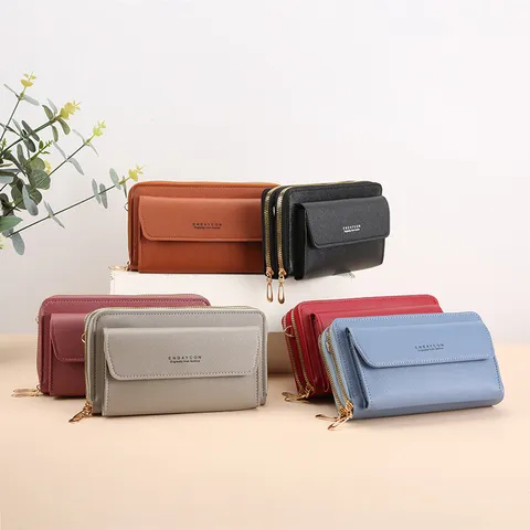 Ensemble Sac à Bandoulière pour Femmes en PVC Imprimé Lettres Grande Capacité Double Fermeture Éclair Pochette de Téléphone Avec Porte-monnaie Rond