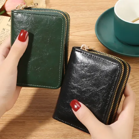 Porte Cartes Accordéon à Double Fermeture Éclair avec Protection RFID pour Femmes en Cuir PU Grande Capacité Portefeuille Organisateur de Voyage