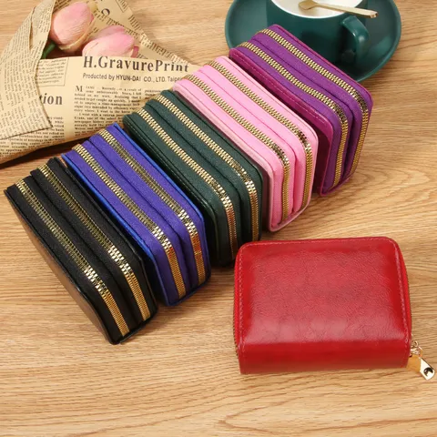 Porte Cartes Accordéon à Double Fermeture Éclair avec Protection RFID pour Femmes en Cuir PU Grande Capacité Portefeuille Organisateur de Voyage