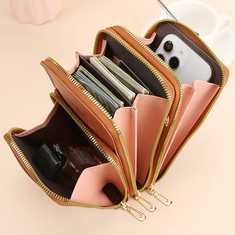 Sac pour Téléphone Portable Multifonctionnel en Cuir PU pour Femmes Grande Capacité Écran Tactile Sac à Bandoulière Texture Lychee