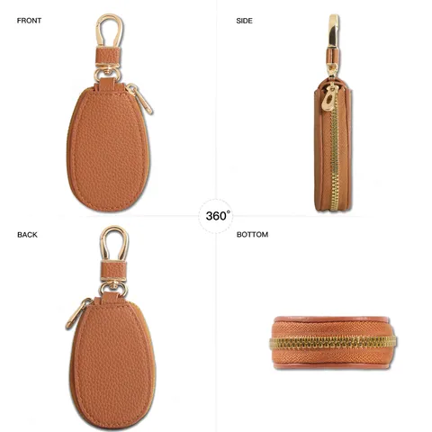 Mini Porte Clés Auto en Cuir PU Mode Couleur Unie Pochette Multi Fonction Fermeture Éclair Étui Monnaie Carte pour Hommes Femmes