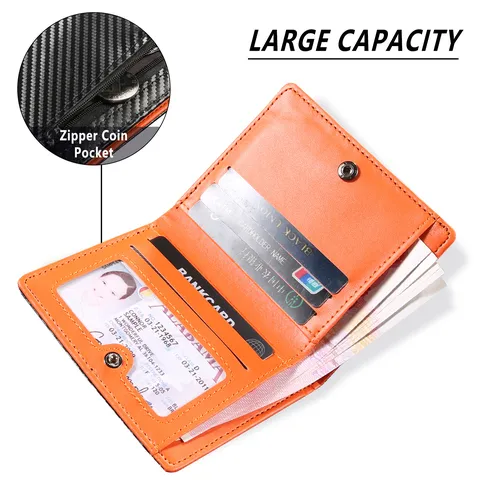 Portefeuille Bifold pour Hommes Texture Fibre de Carbone Cuir PU Blocage RFID Porte-Cartes de Crédit Pince à Billets Décontractée Poche à Monnaie Zippée