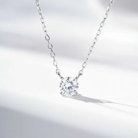 925 Sterling Silver Four-Prong Solitaire Pendant Necklace For Women Classic D Color Moissanite Rhinestone Clavicle Chain Jewelry Gift