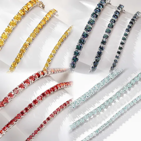Bracciale Tennis in Moissanite Colorata in Argento Sterling 925 GRA per Donna Unisex Bracciale con Pietre Preziose Taglio Rotondo Gioielli