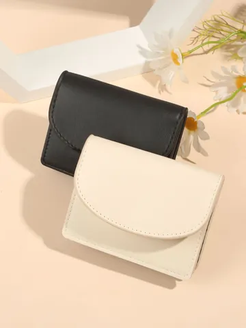Porte-cartes en Cuir PU pour Femmes Style Coréen Couleur Unie Petit Portefeuille Avec Plusieurs Emplacements Grande Capacité Pour Le Quotidien