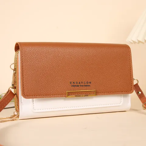 Sac de Téléphone Bandoulière en PVC de Mode pour Femmes Couleur Contrastée Portefeuille Pochette Longue Multifonctionnelle Avec Bandoulière Réglable