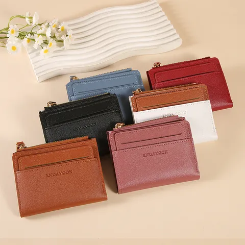 Portefeuille Court Pour Femmes Porte Cartes en PVC Anti Vol Poche Zippée Multi Fentes Pour Quotidien Décontracté