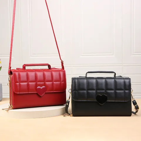 Sac Bandoulière pour Téléphone Portable Matelassé pour Femme Boucle en Cœur Sac à Épaule en Cuir PU Petit Sac à Main Polyvalent
