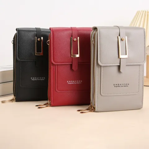 Sac de Téléphone Portable Tactile Transparent pour Femmes Petit Sac Bandoulière Vertical Portefeuille en Cuir PU Multifonction