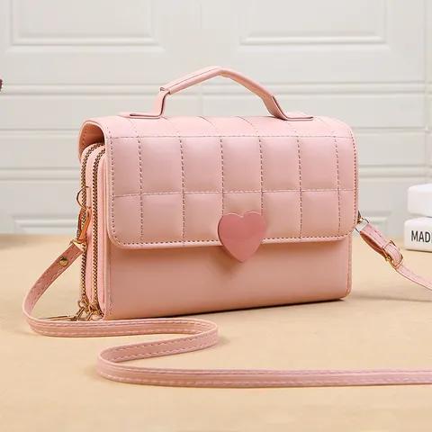 Sac Bandoulière pour Téléphone Portable Matelassé pour Femme Boucle en Cœur Sac à Épaule en Cuir PU Petit Sac à Main Polyvalent