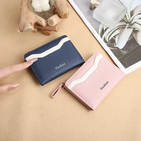 Portefeuille Court en Cuir PU Style Coréen pour Femmes Patchwork de Couleurs Contrastées Porte-monnaie Mode Petit Porte-cartes