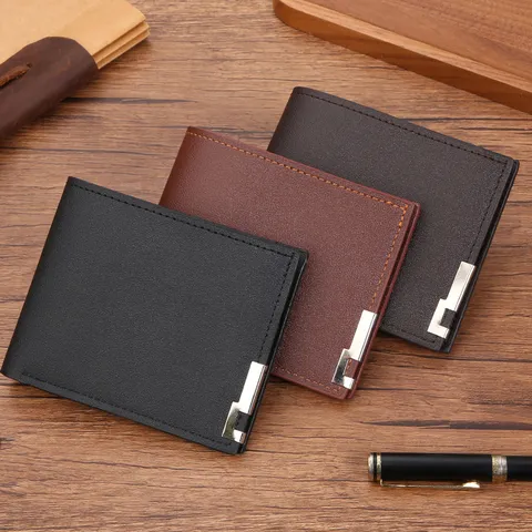 Men's Short Horizontal Wallet Faux Leather Multi-Card Slot Money Clip With Metal Corner Decoration Fashion Business Wallet