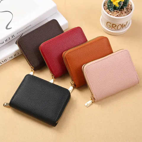 Porte-Cartes Accordéon en Cuir PU Minimaliste Porte-Monnaie pour Femmes Hommes Texture Litchi Étui à Cartes de Crédit Grande Capacité Portefeuille