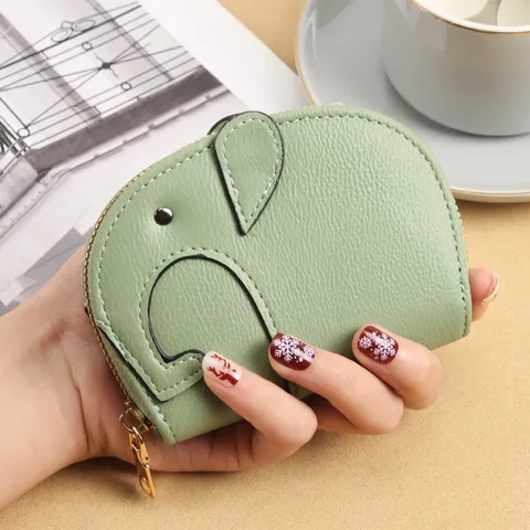 Porte-Cartes Créatif Japonais Éléphant en Cuir PU pour Femmes Grande Capacité Accordéon Multi-Fentes Portefeuille Mini Porte-Monnaie Imperméable