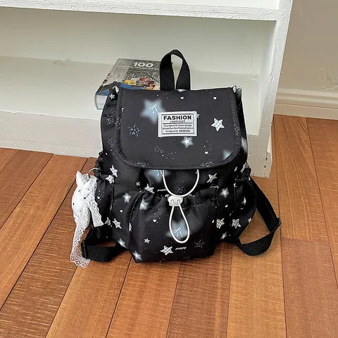 Cute Star Print Nylon Backpack Urban Minimalist Stitching Flap Cover Wear Resistant School Casual Daily Travel Shopping Bag For Teens Youth