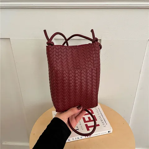 Minimalist PU Leather Handwoven Phone Bag Trendy Korean Style Crossbody Shoulder Mini Purse With Knot Strap For Women Daily Lifestyle Gift