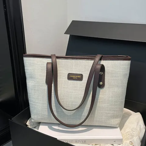 New Trendy Fashion Women Canvas Tote Bag Retro Simple Commuting Shoulder Bag Large Capacity Casual Short Distance Handbag