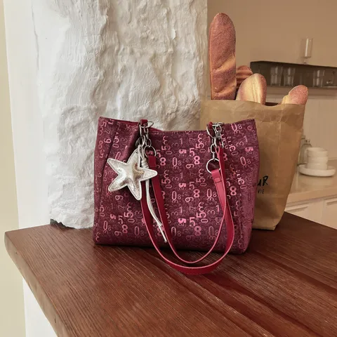 Women Large Capacity Tote Bag Stylish Digital Print Shoulder Bag Sequin Chain Elegant Daily Commute Purse Fashion Handbag