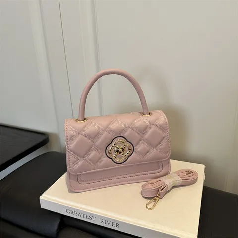 Borsa a Tracolla da Donna in Pelle PU Retro con Rombi Trapuntati Piccola Borsa Quadrata alla Moda con Catena Elegante per Tutti i Giorni