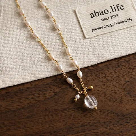 Design Originale Collana con Pendente in Rame Galvanizzato Perla d'Acqua Dolce e Cristallo per Donna Gioielli di Lusso con Strass e Ciondolo a Stella o Cuore