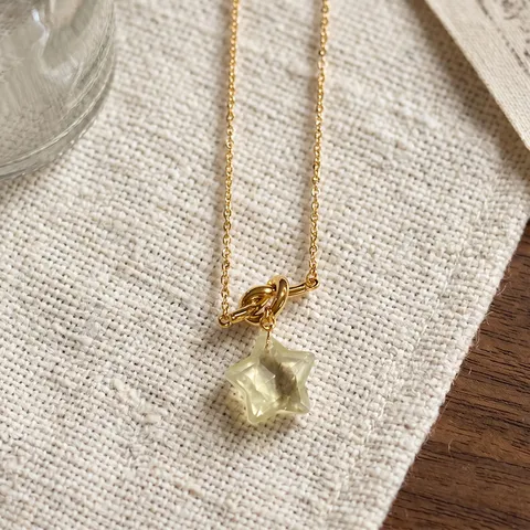 Natürlicher Kristall Stern Anhänger Halskette Für Damen 18K Vergoldete Kupferkette Original Design Leichter Luxus Schmuck Geschenk