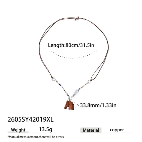 Collana Lunga da Maglione Vintage Etnica Boema con Perline Rame Cavallo di Legno Foglia Ciondolo per Donna Gioielli Vacanza