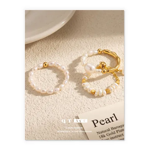 Anello in Rame con Perla Artificiale Geometrico Vintage Francese Elegante Anello Aperto Regolabile Oro con Nappa da Donna Gioielli Quotidiani
