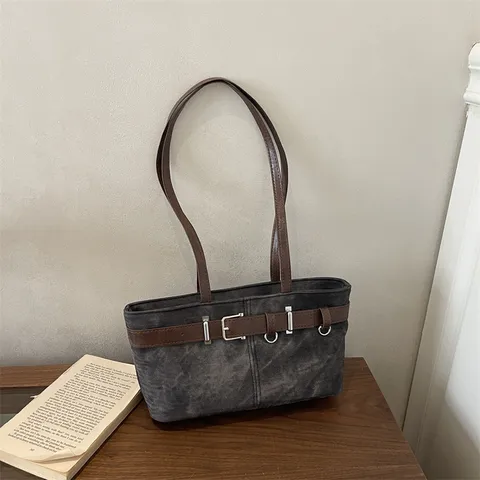 Retro Mujeres Bolso de Axila Vintage Cuero Sintético Tejido Bolso de Hombro Casual Viajes Handbag Con Hebilla Para Diario