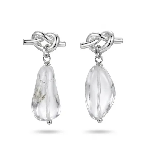 Orecchini a Bottone in Cristallo Bianco Naturale da Donna Lussuosi Orecchini a Pendente Lungo in Rame Placcato Argento di Alta Qualità con Perle Artificiali e Strass