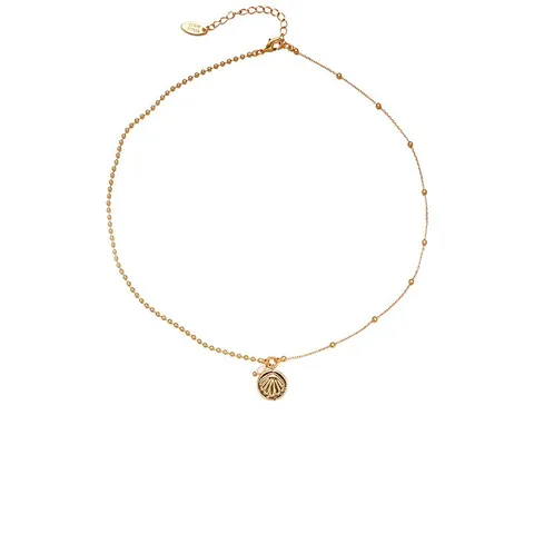 Collana con Ciondolo a Forma di Conchiglia con Perle d'Acqua Dolce da Donna in Rame Galvanizzato Strass Gioielli Regalo Elegante