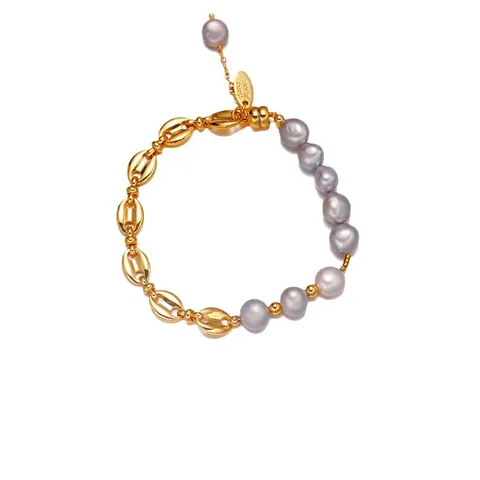 Bracciale di Perle Grigie Naturali d'Acqua Dolce per Donna Bracciale a Catena Naso di Maiale in Rame di Lusso Gioielli Fatti a Mano