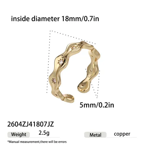 Anello Aperto Regolabile in Rame Galvanizzato Tonalità Oro Argento Stella Strass per Donna Anello a Linea Geometrica Scintillante Intarsiata Gioielli Chic da Festa Regalo