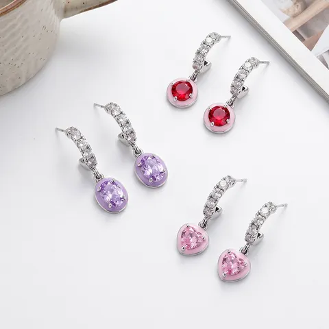 Orecchini Pendenti in Smalto a Blocchi di Colore Con Perno in Argento Sterling 925 Rame Strass Cuore Stella Geometrici per Donna
