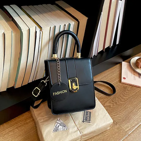 Simple Casual Women Crossbody Bag PU Leather Small Square Bag With Metal Lock Summer Popular Mobile Phone Bag For Daily Use