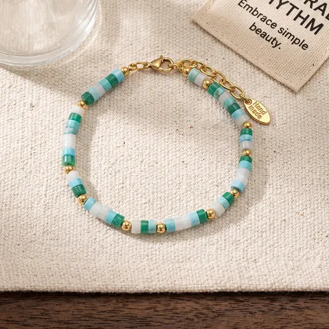 Bracciale da Donna con Perline di Perle d'Acqua Dolce Mare Estate Vetro Colorato Conchiglia Margherita Fiore Bracciale Gioielli